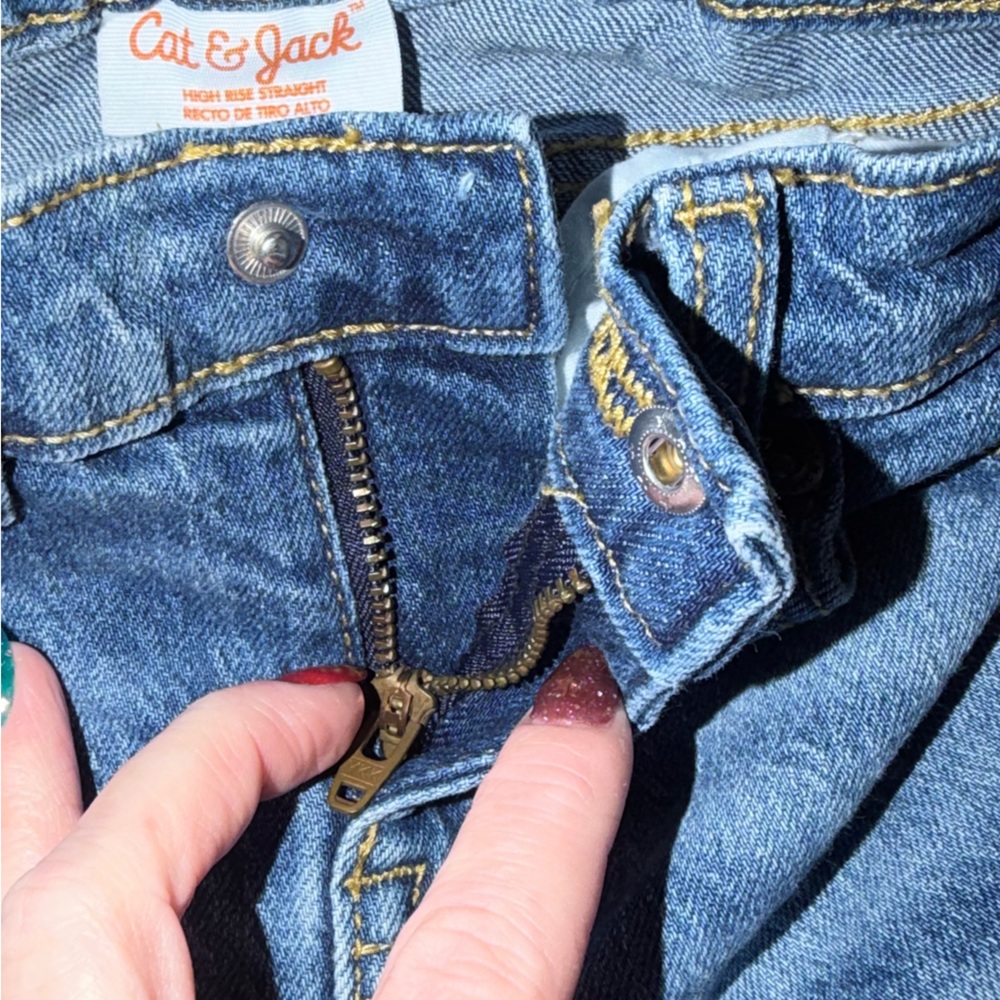 Cat & Jack Girl’s Elastic Waist High Rise Straight Dark Wash Blue Denim Jeans 4 - Picture 5 of 7